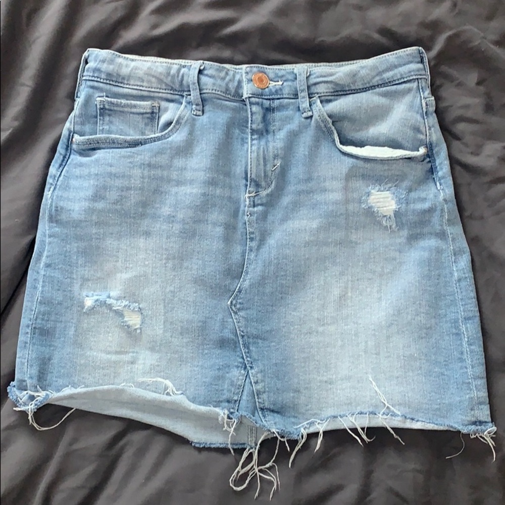 Light Wash Denim Skirt with Distressing